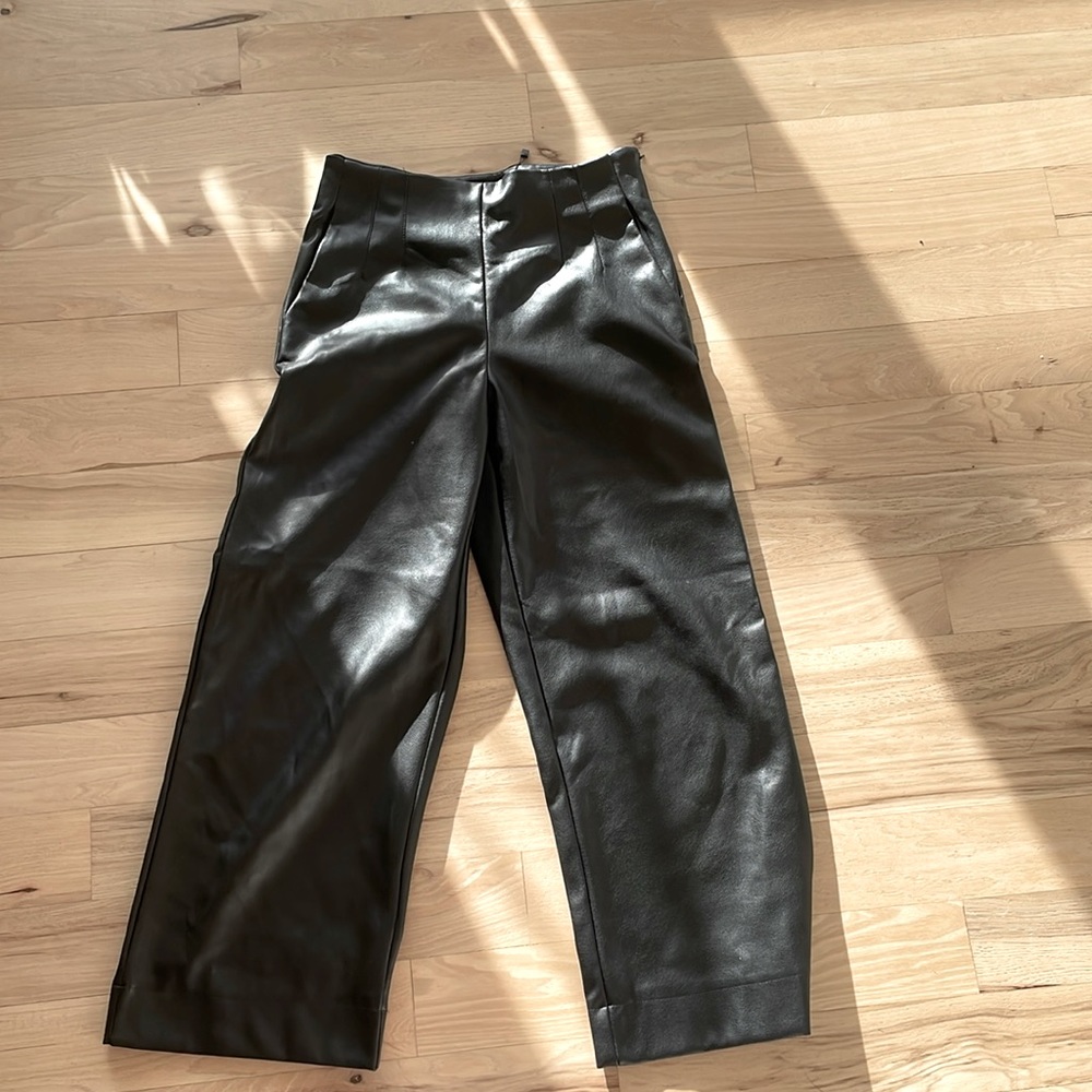Pleather wide leg crops